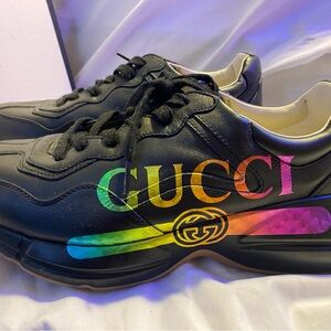 Gucci Black Sneakers with Rainbow Logo 7.5 men’s 9.5 women’s